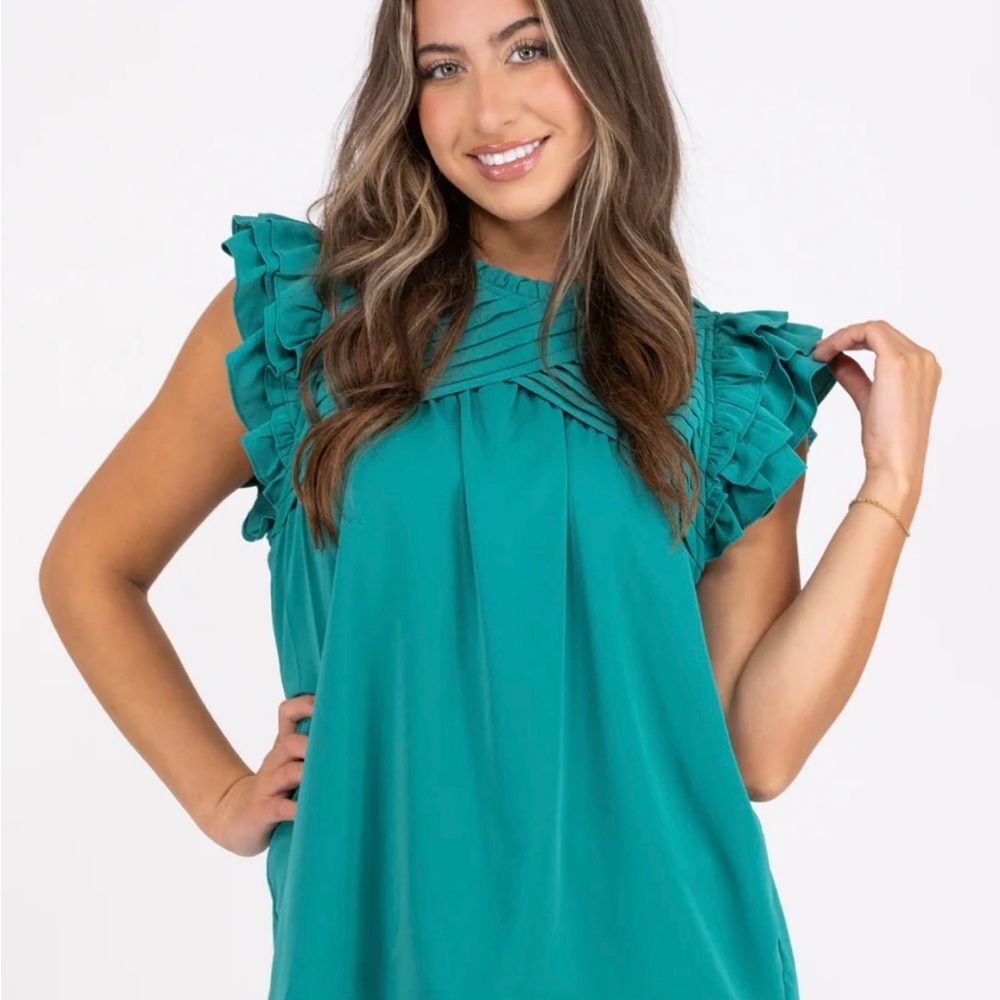Entro Teal Ruffle Sleeve Women's Top Size S NWT